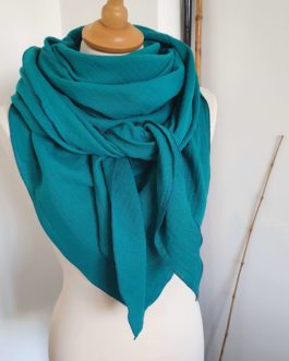 Grand foulard vert émeraude en double gaze de coton