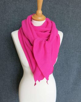 Grand foulard rose fuchsia en double gaze de coton